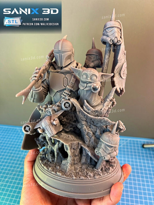 the mandolorian hautuer 22 cm avec la base