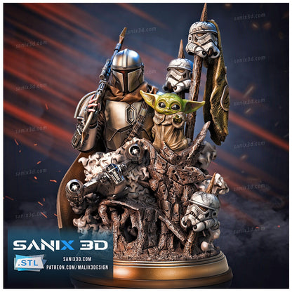 the mandolorian hautuer 22 cm avec la base