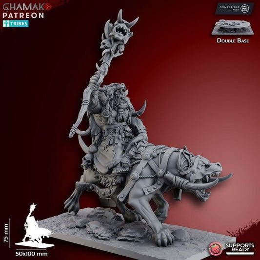 Orc shaman sur tigre socle 60x30mm fantasy