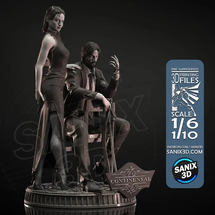 ballerina et jonn wick hauteur 21cm en comptant le socle