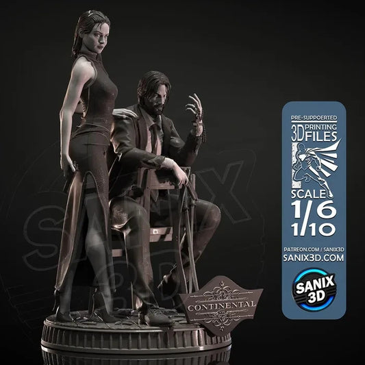 ballerina et jonn wick hauteur 21cm en comptant le socle