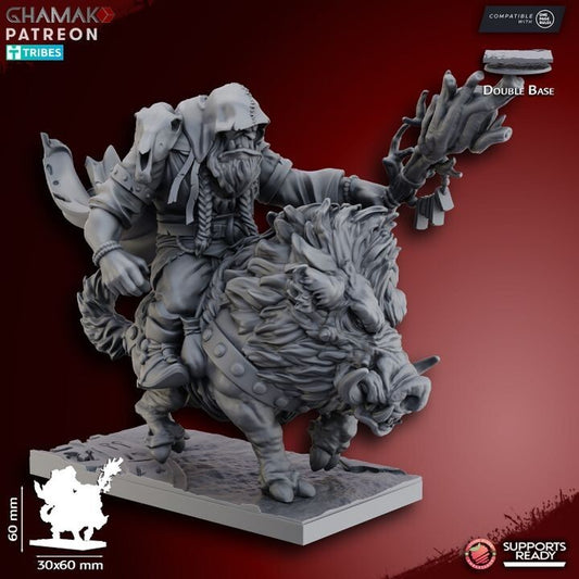 Orc shaman sur sanglier socle 60x30mm fantasy